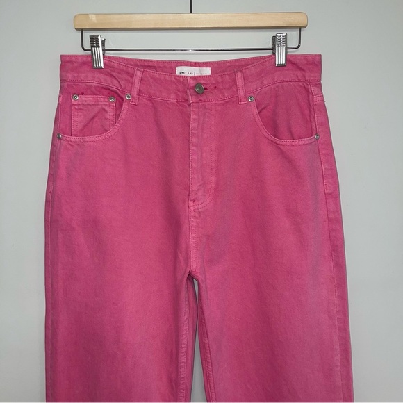 GREY LAB Jeans Women’s Size Large Pink Bright Denim Straight Wide Leg High Rise - Picture 5 of 14